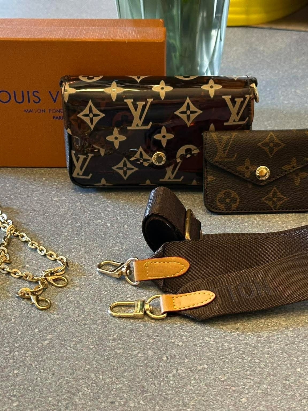 Brown Monogram Shoulder Wallet with Strap